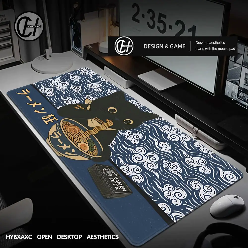 HYBXAXC Vintage Cat Ramen Magic Rubber Party Game Mat Durable for MTG&TCG Games 40X90cm Mouse Pad Office Party Friendly Design