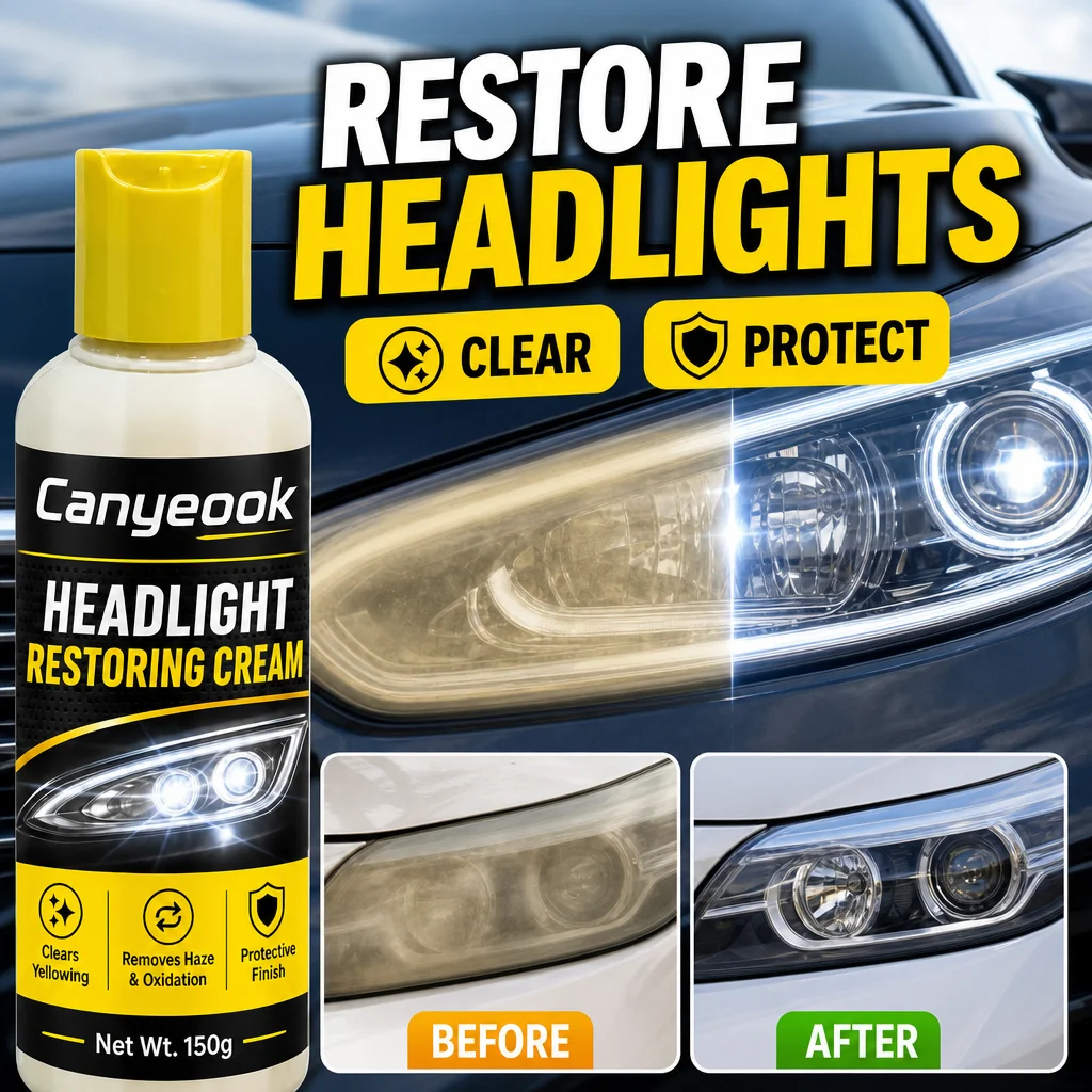 CANYEOOK Headlight Restorer Cream 150g - Remove Yellow Oxidation Restore Clear Bright Lens Anti-UV Coating for Car Truck