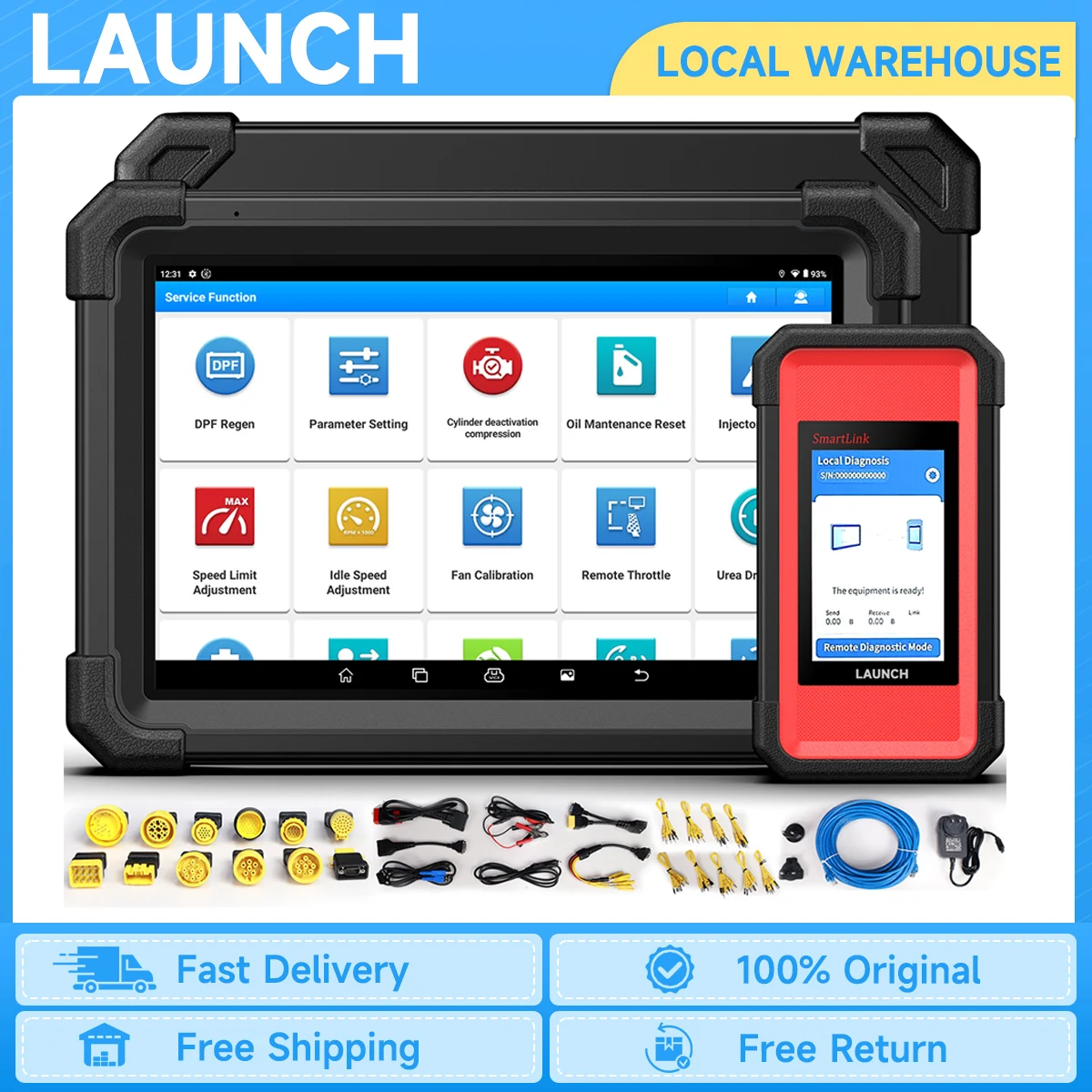 

LAUNCH X431 V+ SmartLink HD Heavy Duty Truck Diesel OBD2 Scanner IMMO Bi-directional ECU Coding All System Car Diagnostic Tool