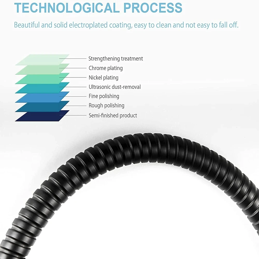 Mangueira de chuveiro flexível SUS304 para banheiro, extensão da tubulação de água, puxando o tubo, acessórios do banho, preto, 1.5 m, 2 m, 3m, novo
