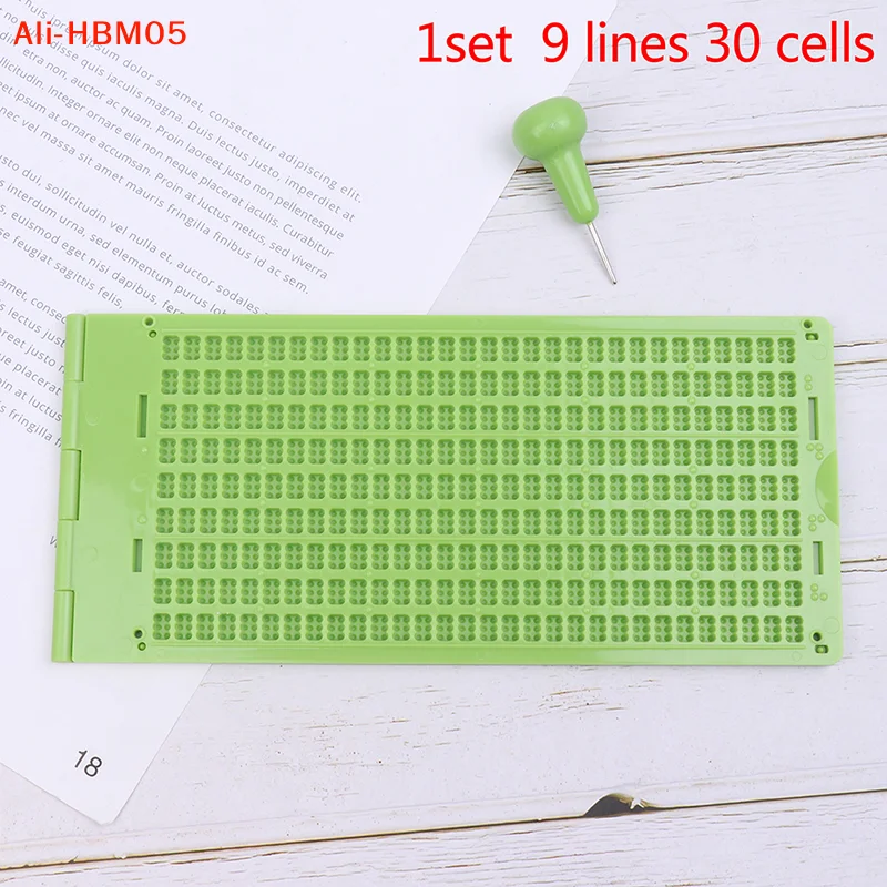 (HB05)1Set 9 Lines 30 Cells Practical School Plastic Braille Portable Writing Slate With Stylus