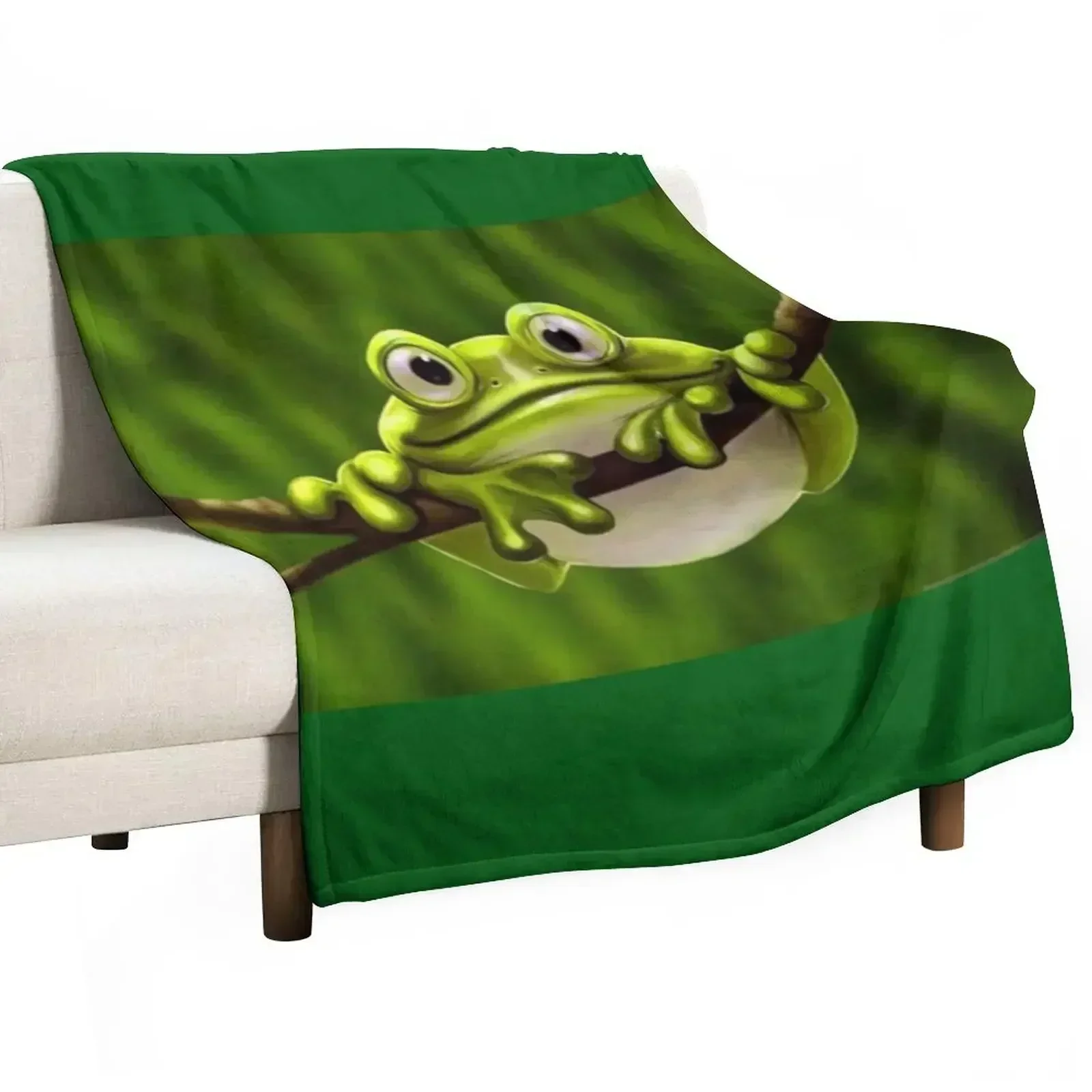 

Fat Cute Little Green Frog Throw Blanket Faux Fur Soft Warm Blanket for Bed
