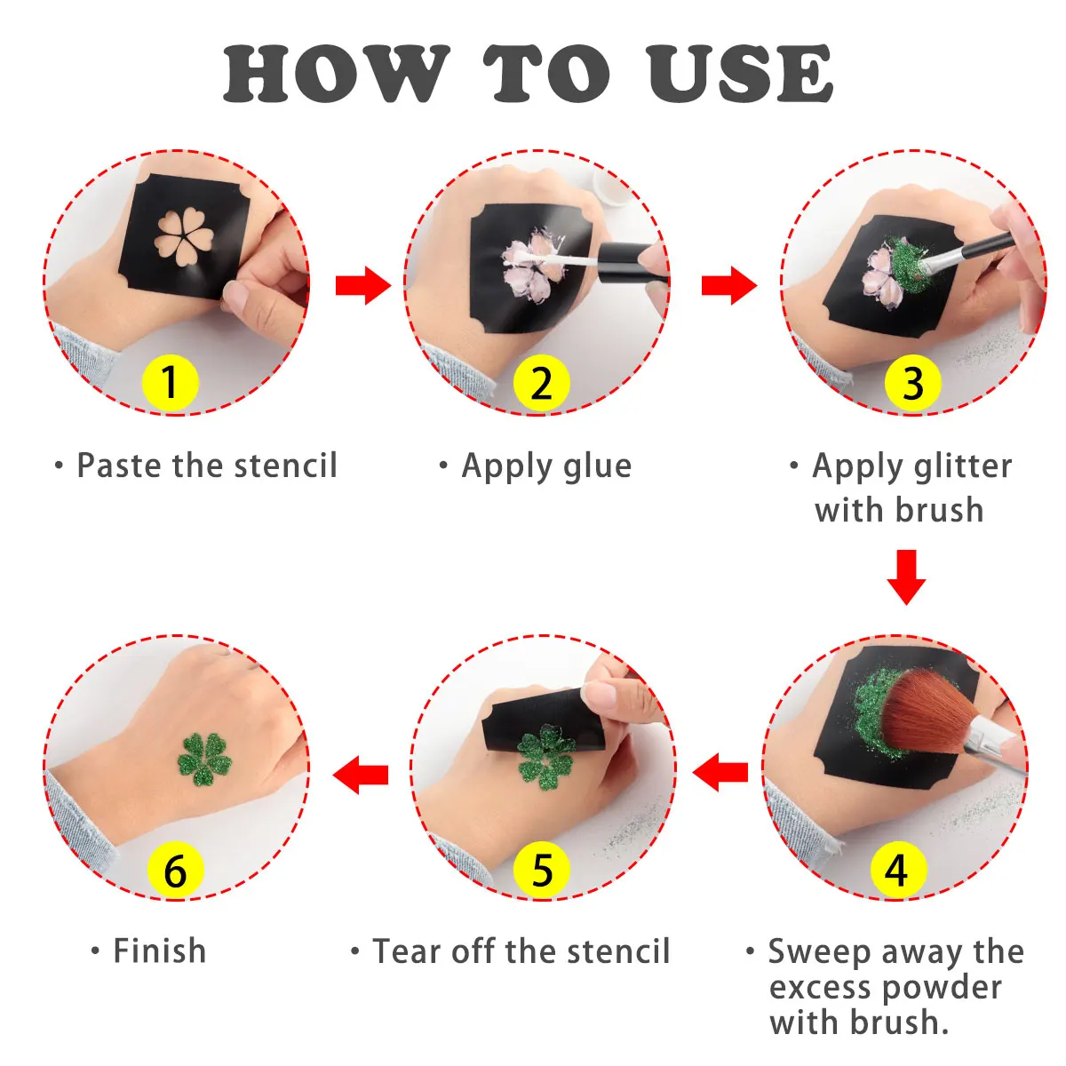 かわいいグリッタータトゥーキット メイクアップパーティー用 DIY 一時的なメタリックフェイクタトゥー+パーティー記念品用の大きなステンシルセット ギフト