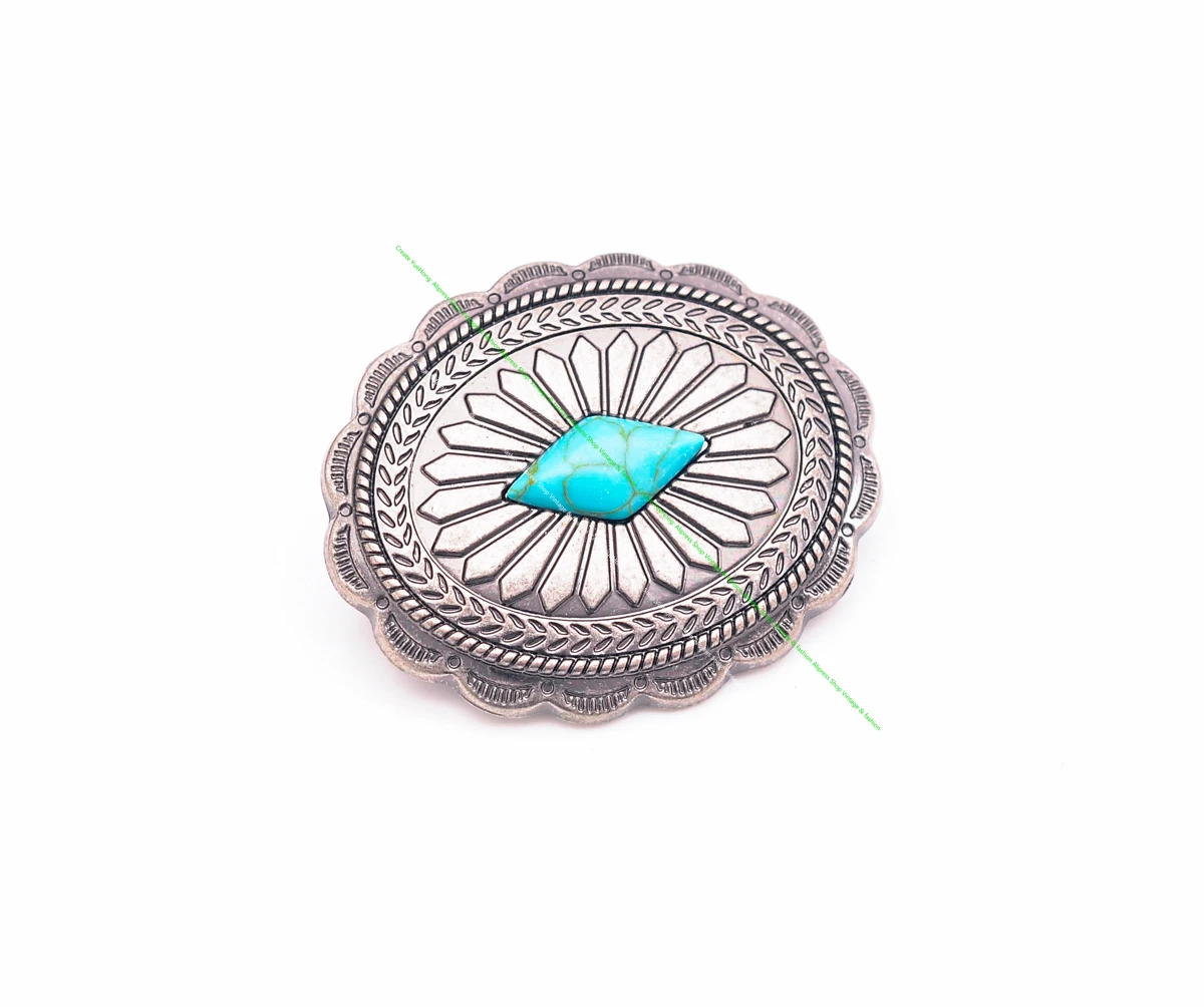 Dw2336 6pcs antikes Silber indische ethnische Sonnenblume Türkis Western Concho Gürtel Leder handwerk Handtasche oval Concho Knopf Dekor – Detail 10