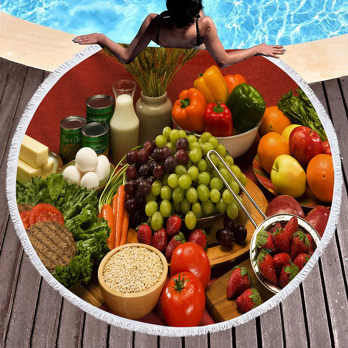 

Food Round Beach Towel,Warm Color Fruits And Vegetables,Sand-free Beach Blanket,Absorbent And Quick-drying Pool Towel Picnic Mat