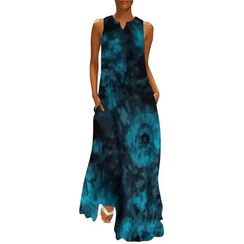 White Black Tie Dye Women Dress Abstract Print Night Club Maxi Dress Street Bohemia Long Dresses Ladies V-Neck Oversize Vestidos