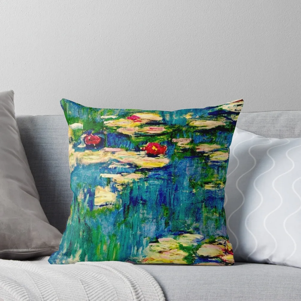 Claude Monet Water Lilies - Detail - Masterpiece of French Impressionism Throw Pillow Anime Sofa Covers Pillow