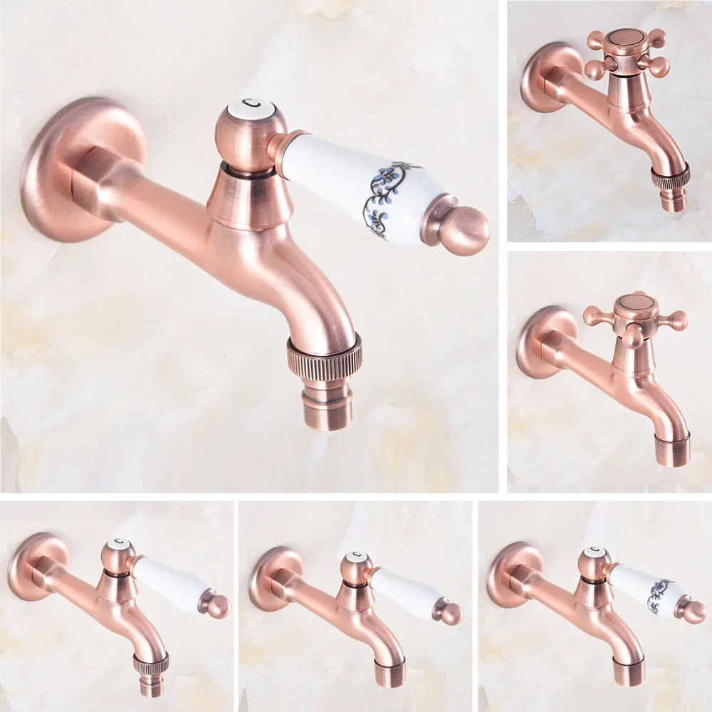 

Wall Mounted Antique Red Copper Single Cold Sink Tap Bathroom Washing Machine Sink Mop Pool Outdoor Garden Water Tap