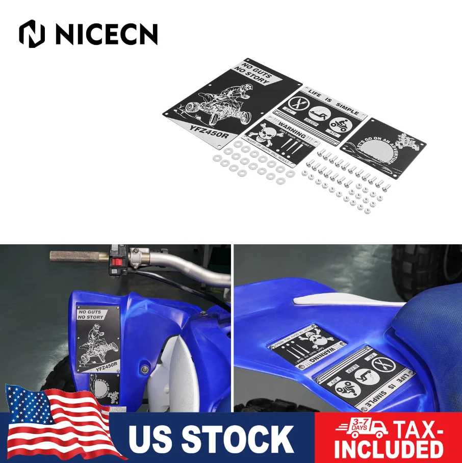 

(US stock) For YFZ450 Fender Warning Tags Plates Badges ATV Sticker 5052-Aluminum For Yamaha YFZ450R 2009-2024 YFZ 450 2010 2011