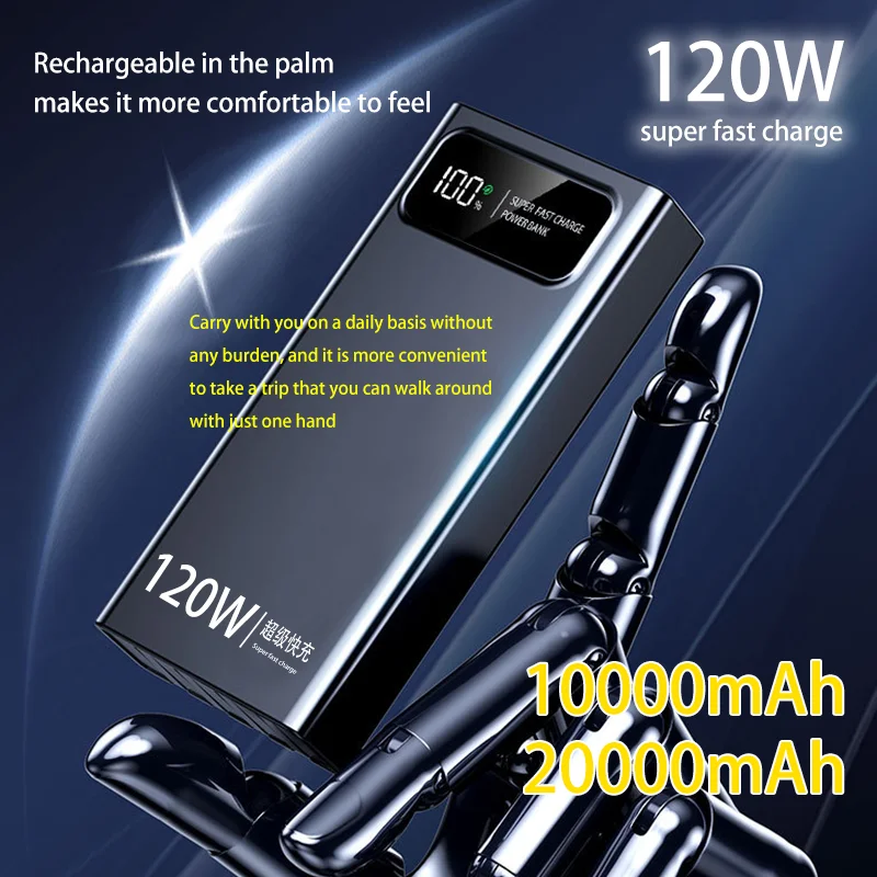 120W super fast charging 10000/20000mAh portable external battery provides mobile power for Apple Xiaomi Huawei mobile phones