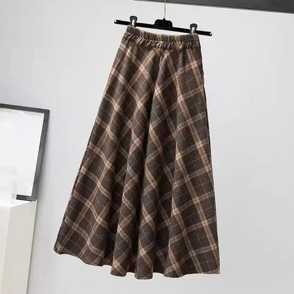 Długa spódnica w kratę w stylu retro z wysokim stanem, dopasowana, klasyczna, z wysokim stanem, długa spódnica na zimę i jesień, w stylu preppy, rozkloszowana, do klubu.