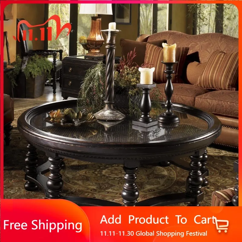 

Round Wooden Coffee Table Black Design Modern Chinese Style Room Decor Service Side Table Professional Meubles Unique Furniture