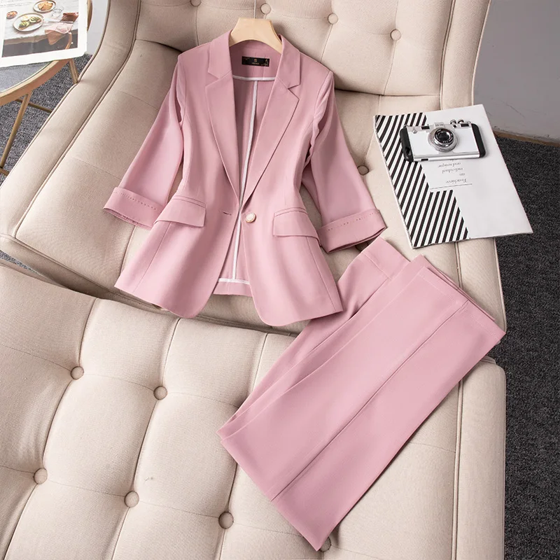 

2023 Spring Summer New Elegant Suit Jacket Matching Set Women's Korean Chic Blazers Coat Pants 2 Piece Female Professional Suit
