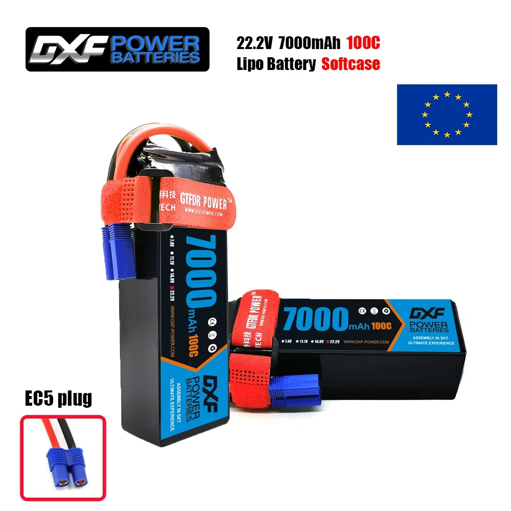 

DXF 6S Lipo Battery 22.2V 7000mAh 100C with EC5 Plug SoftCase For 1/8 Buggy Truggy Offroad Car Boat Truck Airplane UAV RACING