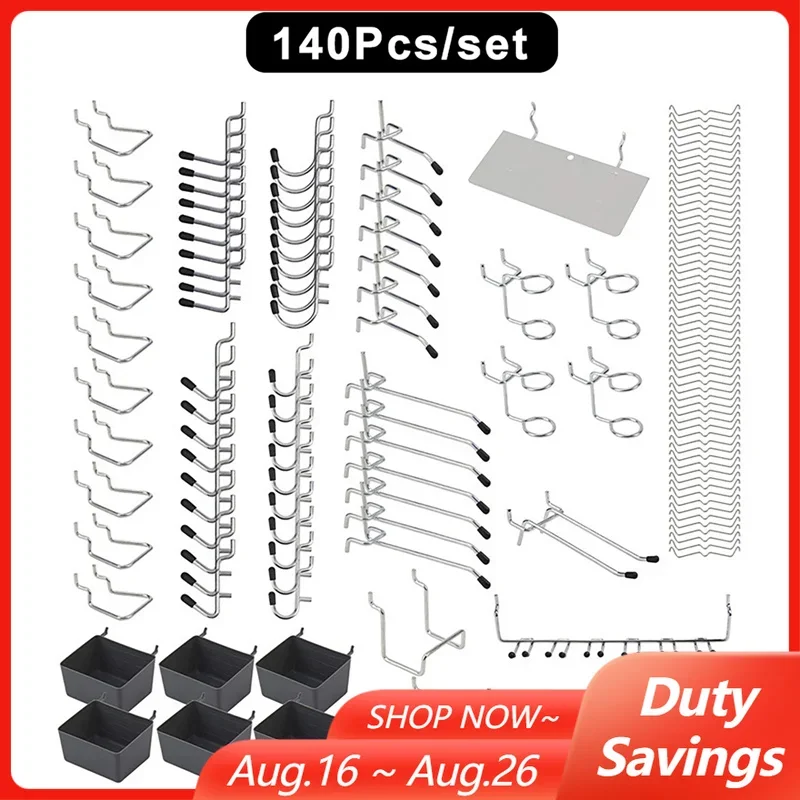 114/140PCS Pegboard Hook Set Metal Pegboard Hooks Organizer Assortment Kit Peg Locks Hanging Hook for Garage Workshop Shop