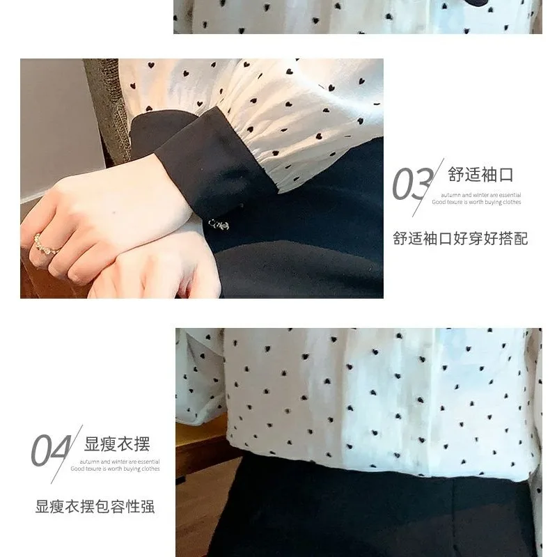 الخريف طوق البولكا نقطة قميص للنساء الخريف نمط جديد بلوزة من الشيفون