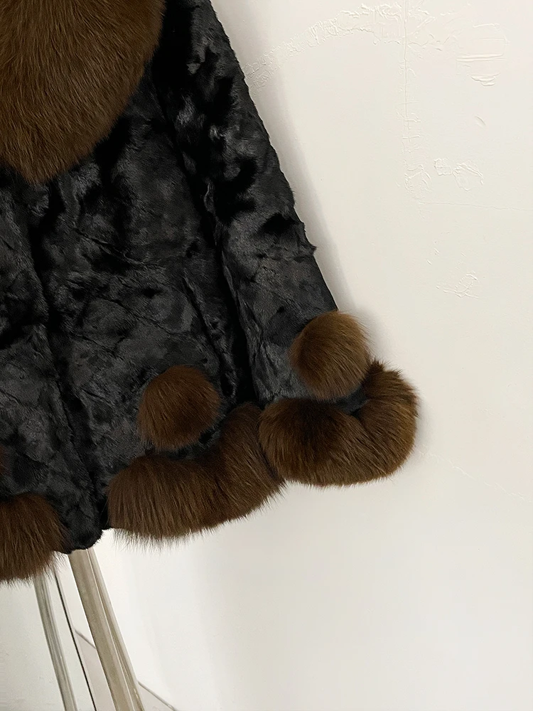 Новинка 2025 года, зимняя утепленная теплая одежда, женская короткая куртка с воротником из натурального лисьего меха, женская роскошная куртка из натурального норкового меха, верхняя одежда