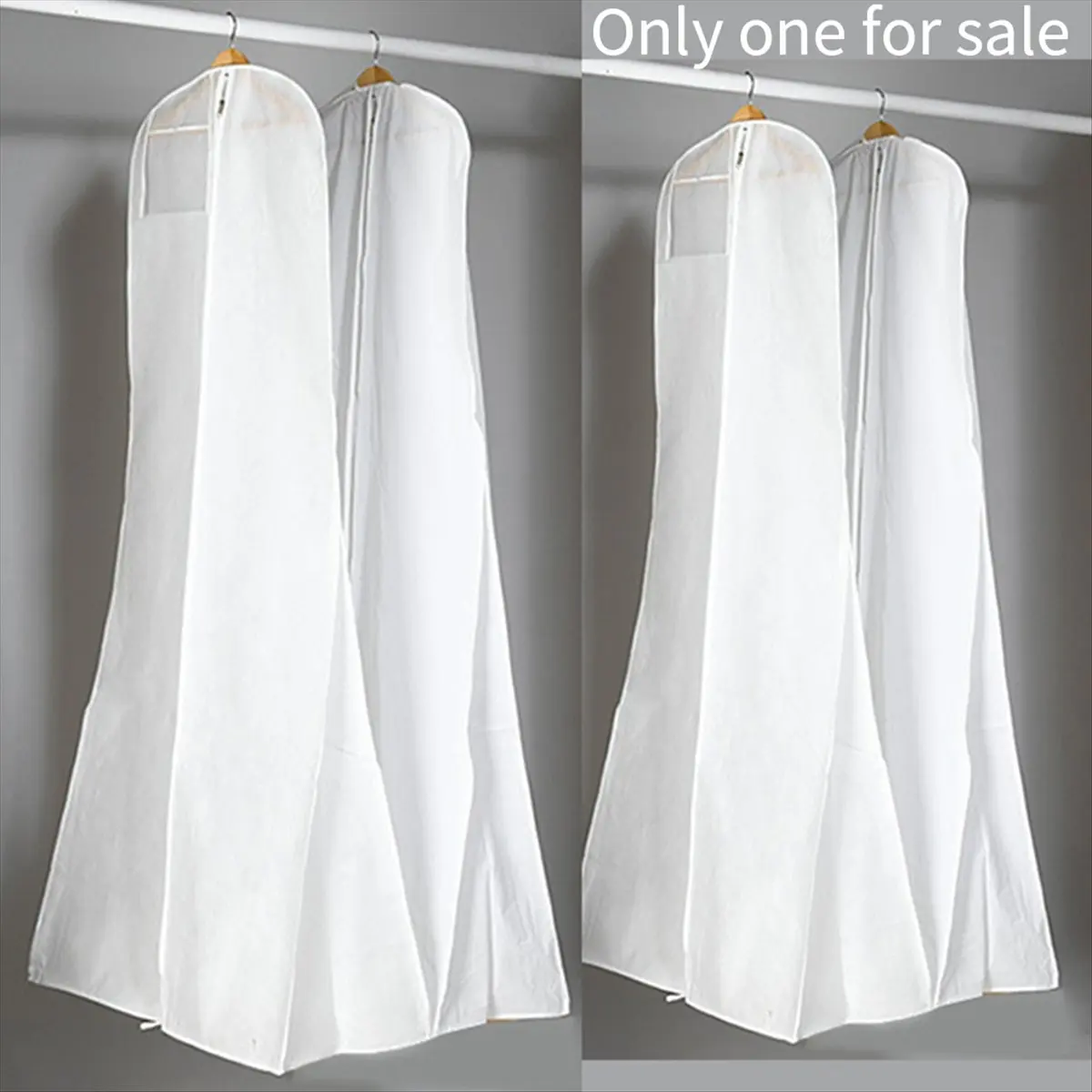(N21R] Long Wedding Dress Bag Cover Evening Dress Dust Cover Bridal Garment Storage Bag Nonwoven Wedding Dress Dust Cover White
