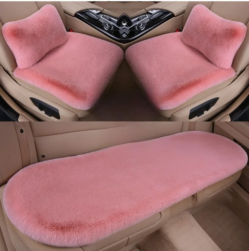 5PCS Soft Rabbit Fur-Like Car Seat Cushion, Winter Warm Plush Rear Bench One-Piece Cover, Non-Slip Universal Auto Seat Protector