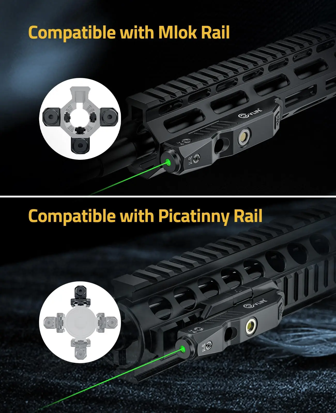 CVLife Tactical Green Láser Rifle Rifle Compact Low Profile Visitas compatibles con M-Lok Picatinny Rail Modo estroboscópico recargable