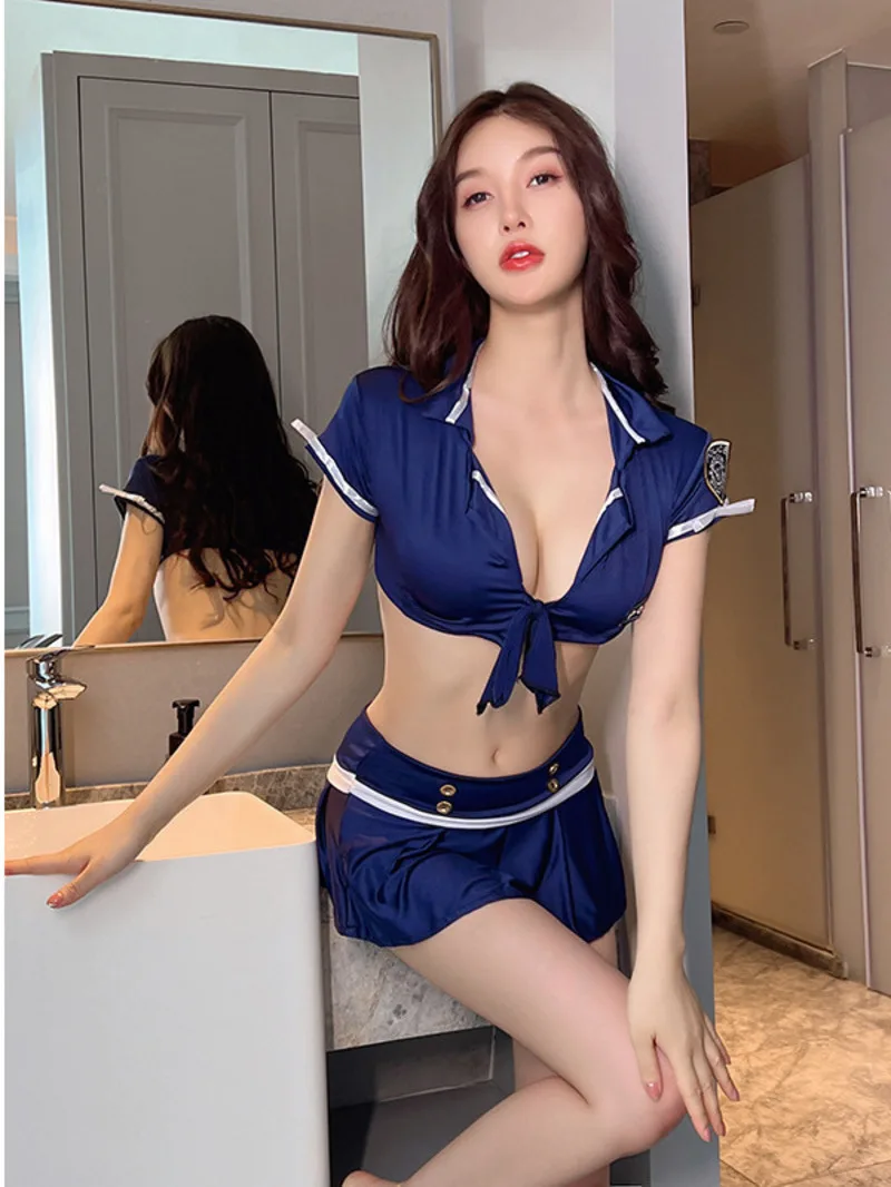 Bule Sweet V Neck T Shirt And JK Pleats Mini Skirts Set Sexy Female Seduction Female Royal Sister Uniform Fashion Korean PPC3