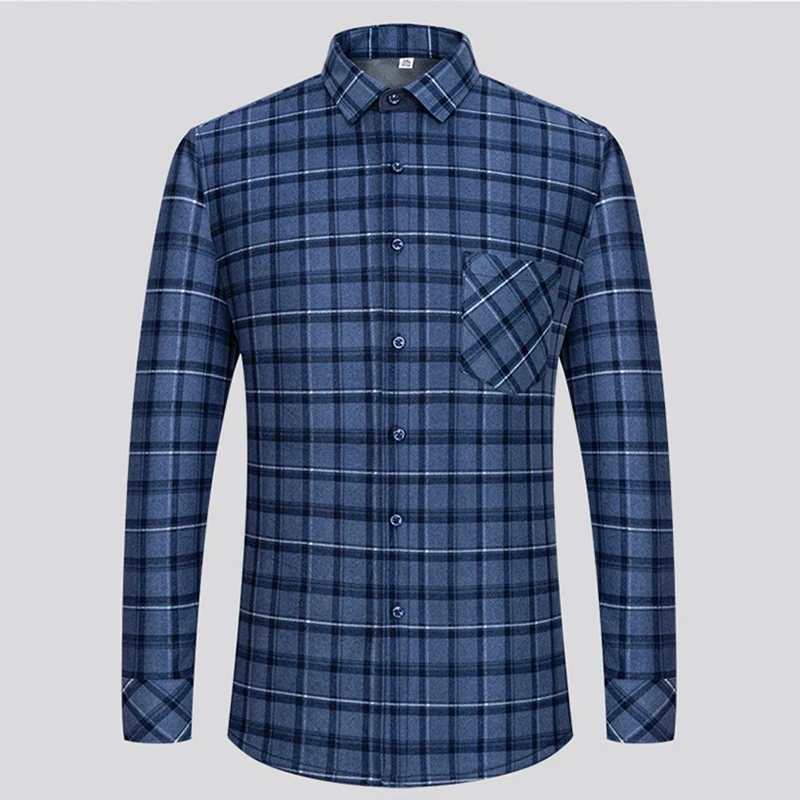 2025 Winter Plus Fleece Plaid Shirts for Men Thicken Warm Long Sleeve Striped Shirt Man Simple Versatile Casual Business Shirts