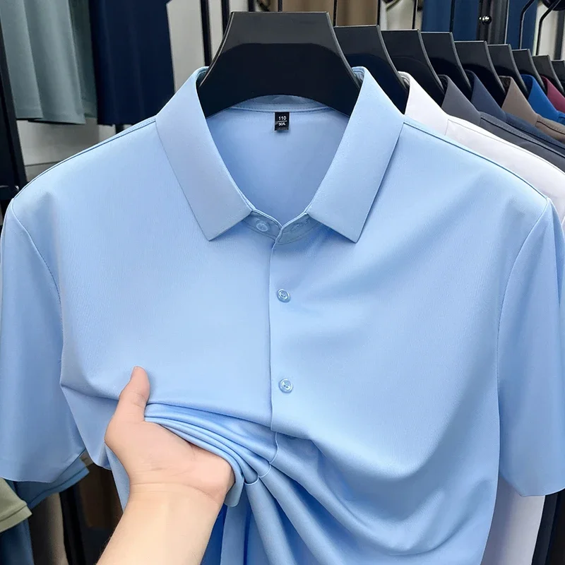Mens Business Casual Shirt Short Sleeve Ice Silk Fabric Premium Quality WrinkleResistant for Daily Life