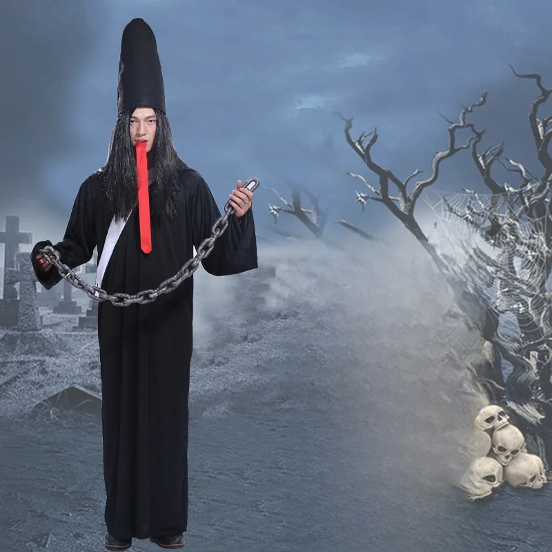 Halloween kostuum Par Bla en wit ongebruikelijke prestatiekleding Death God Qing Dynas Zombie Jingjing Terror Ghost Outfit