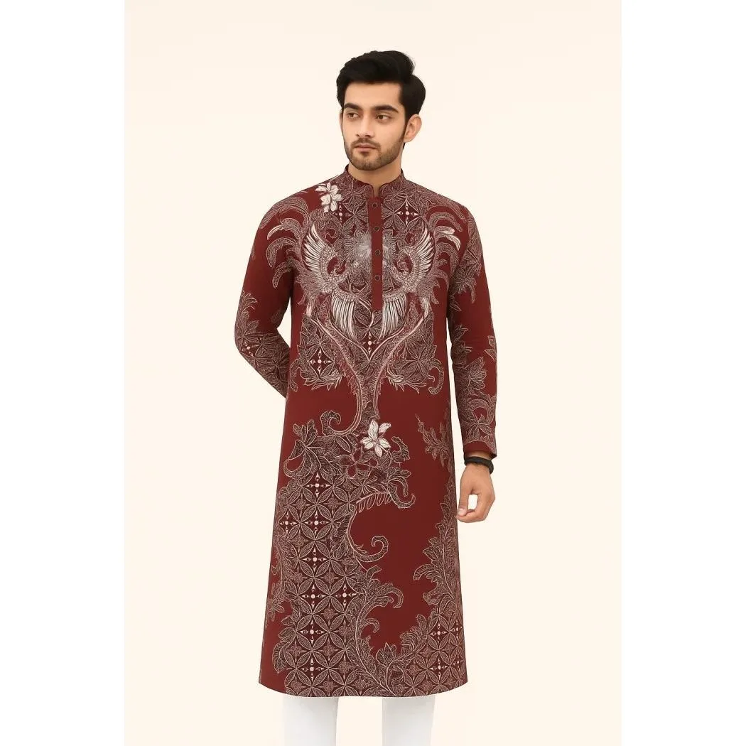 قمصان رجالية مسلم بسيطة قميص غير رسمي الطباعة العرقية 2025 نمط قميص طويل الأكمام الوقوف طوق البرق بلوزة رقيقة #1