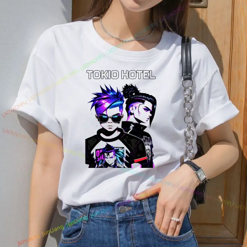 الألمانية روك باند طوكيو فندق جولة تي شيرت مطبوع الرجال الهيب هوب روك الشرير القوطية تي شيرت عادية فضفاض قصيرة الأكمام قميص