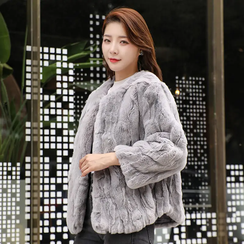 Real Rabbit Fur Coat Women Winter Jacket Short Loose Size Thick Warm Fluffy Coat Wamen Fashion Clothes Large Size