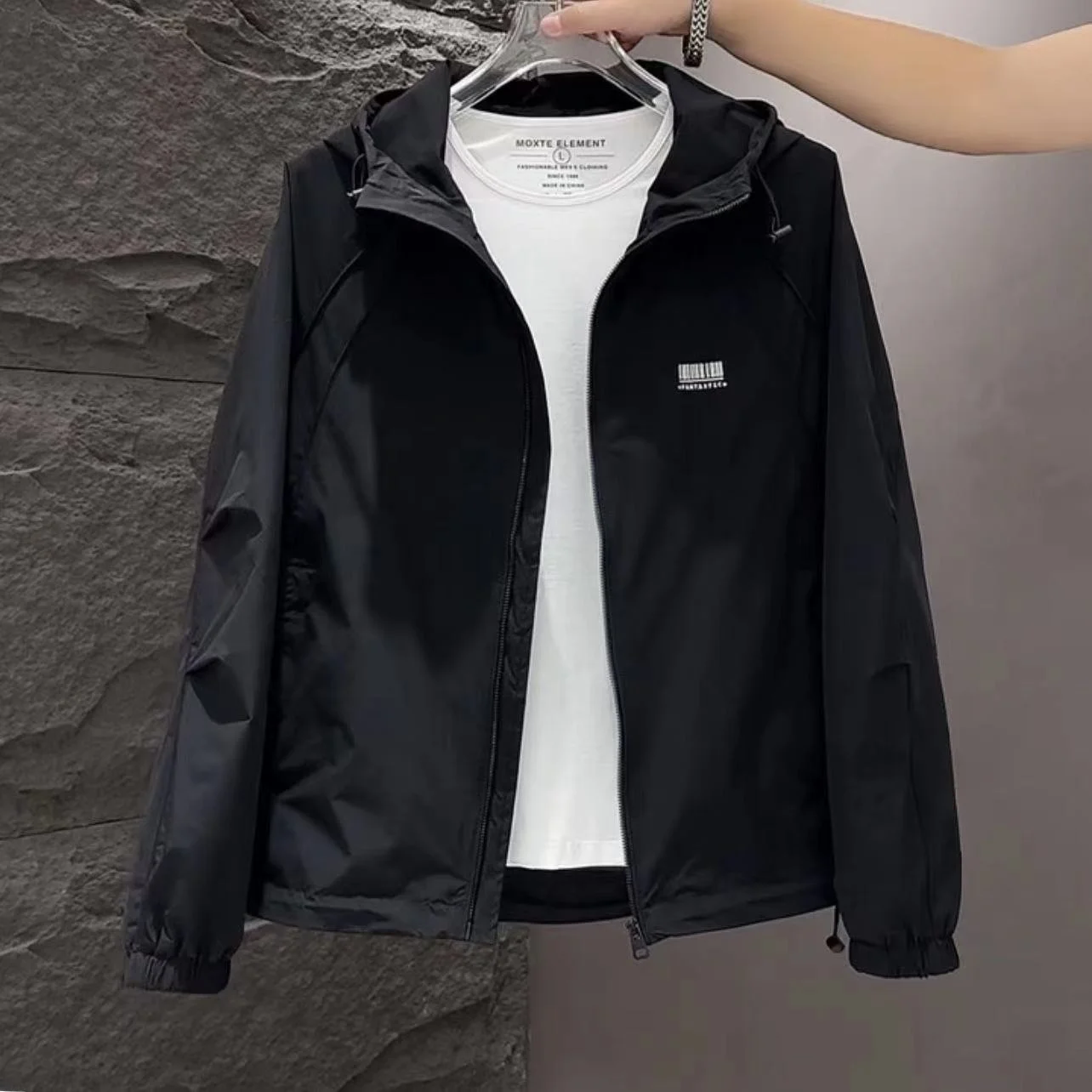 

Men's Spring Summer New Faion Sun Protection Jaet Windproof Micro Loose Workwear Coat Long Sve Hooded Regular Length