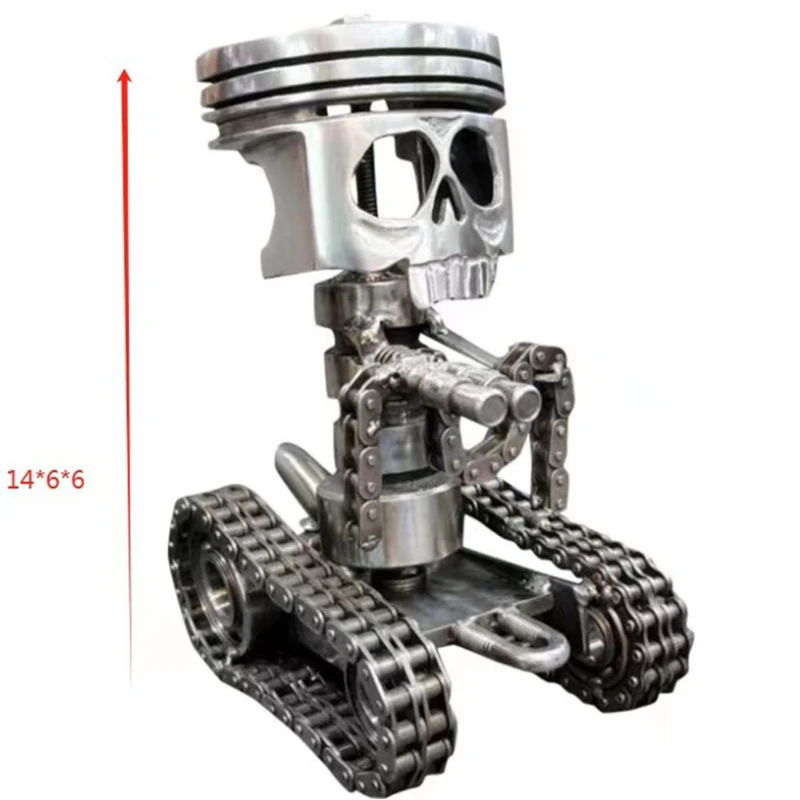 Holiday Piston Skull Face Sculpture – Resin Gear Figurine, Steampunk Style Tabletop Decor Ornament