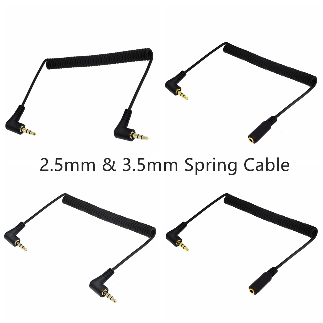 50cm-150cm 90 Degree Audio Jack cable 3.5mm trs to 3/4 Pole 3.5/2.5mm trrs Headphone Stereo Audio AUX Spring Coiled Spiral Cable