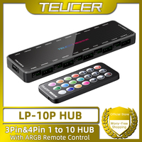 TEUCER LP-10P 12V 4Pin PWM & 5V 3Pin ARGB with SATA 10 Way Sync Fan Hub PC Cooling Fan Addressable RGB Lighting Splitter