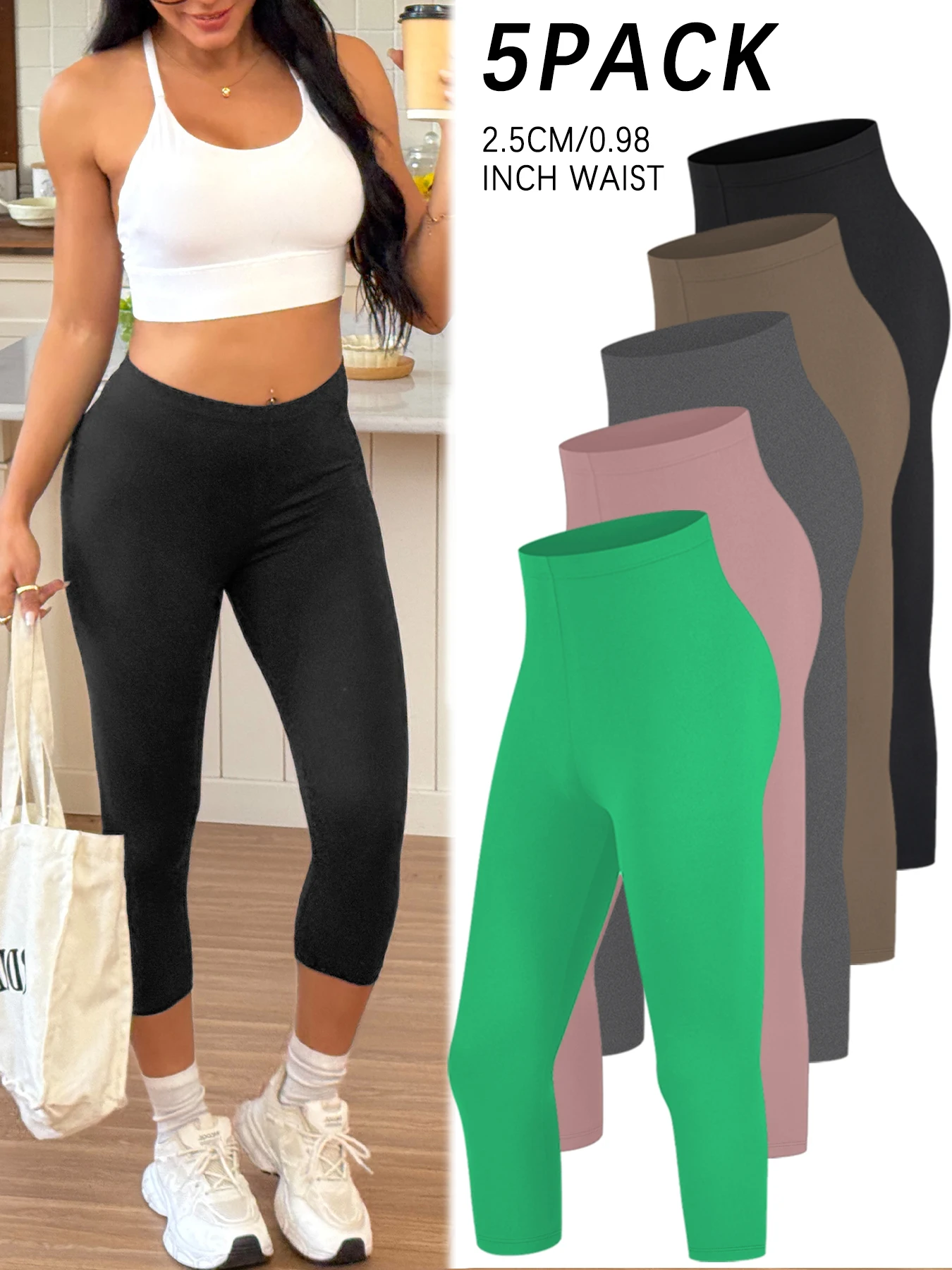 

5 Pack Women's Super Soft Capri High Stretchy Breathable Sports No See Through Workout Running Yoga Push Up Gym Fitness Leggings