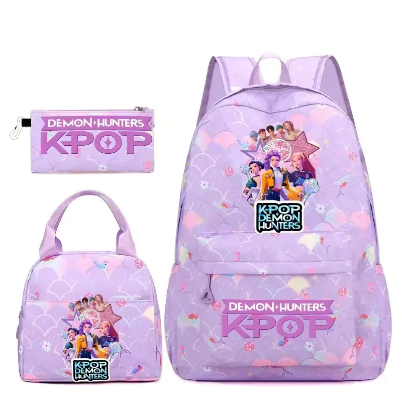 

3pcs KPop Demon Hunters Backpack Pattern Rumi Mira Zoey HUNTR/X Saja Boys Girl Capacity Schoolbag Travel Casual Mochila
