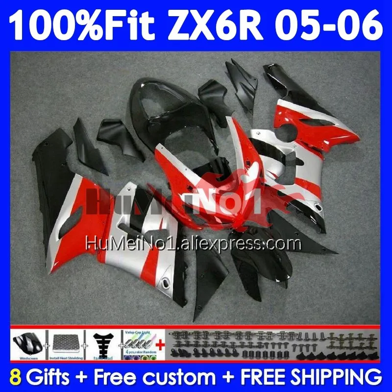 Injection Body For KAWASAKI NINJA ZX 6R 600 636 6 R 206No.33 Red silvery ZX-6R ZX636 ZX6R 05 06 ZX600 ZX-636 2005 2006 Fairings