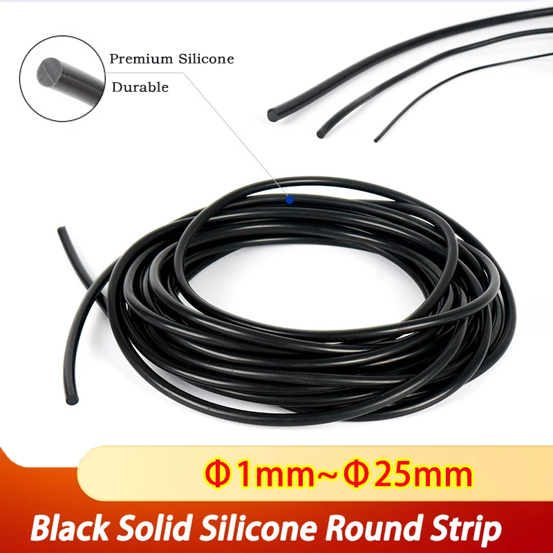 1/5/10 Meters Φ1mm-25mm Black Solid Silicone Round Strip High Temperature Resistant Round Sealing Waterproof Strip
