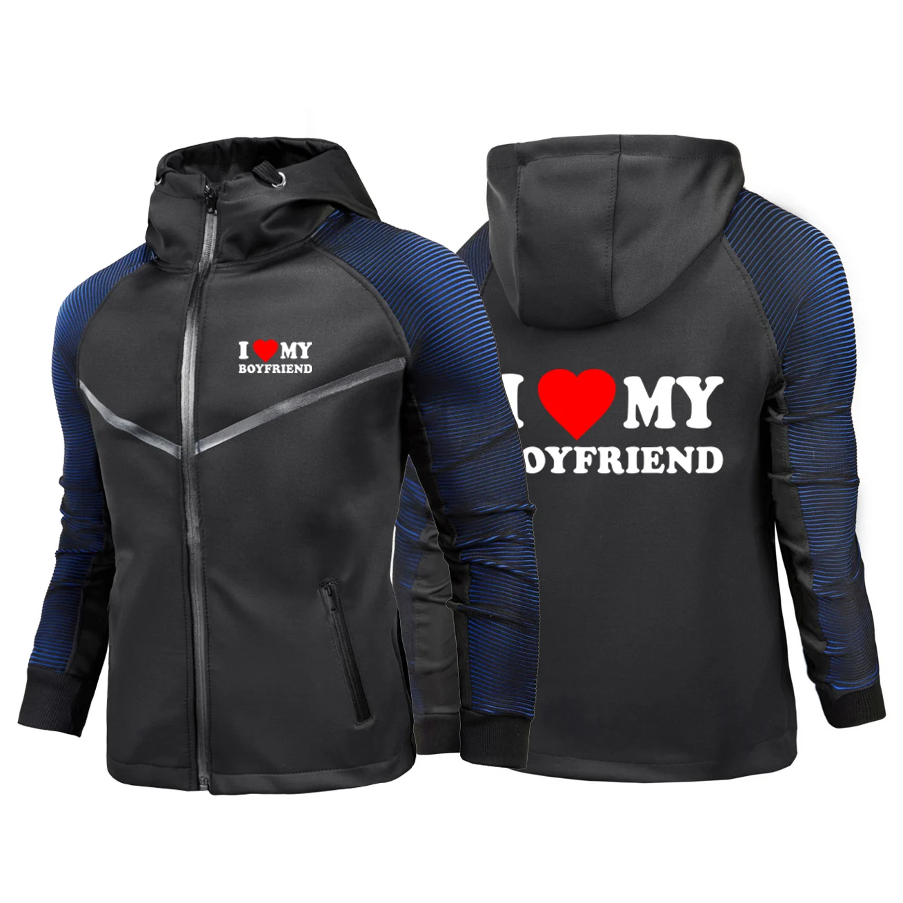 

2025 I Love My Girlfriend Boyfriend Logo Printed Autumn Winter Men's Popular Slim Fit Gradient Color Racing Jacket Hoodies Coats