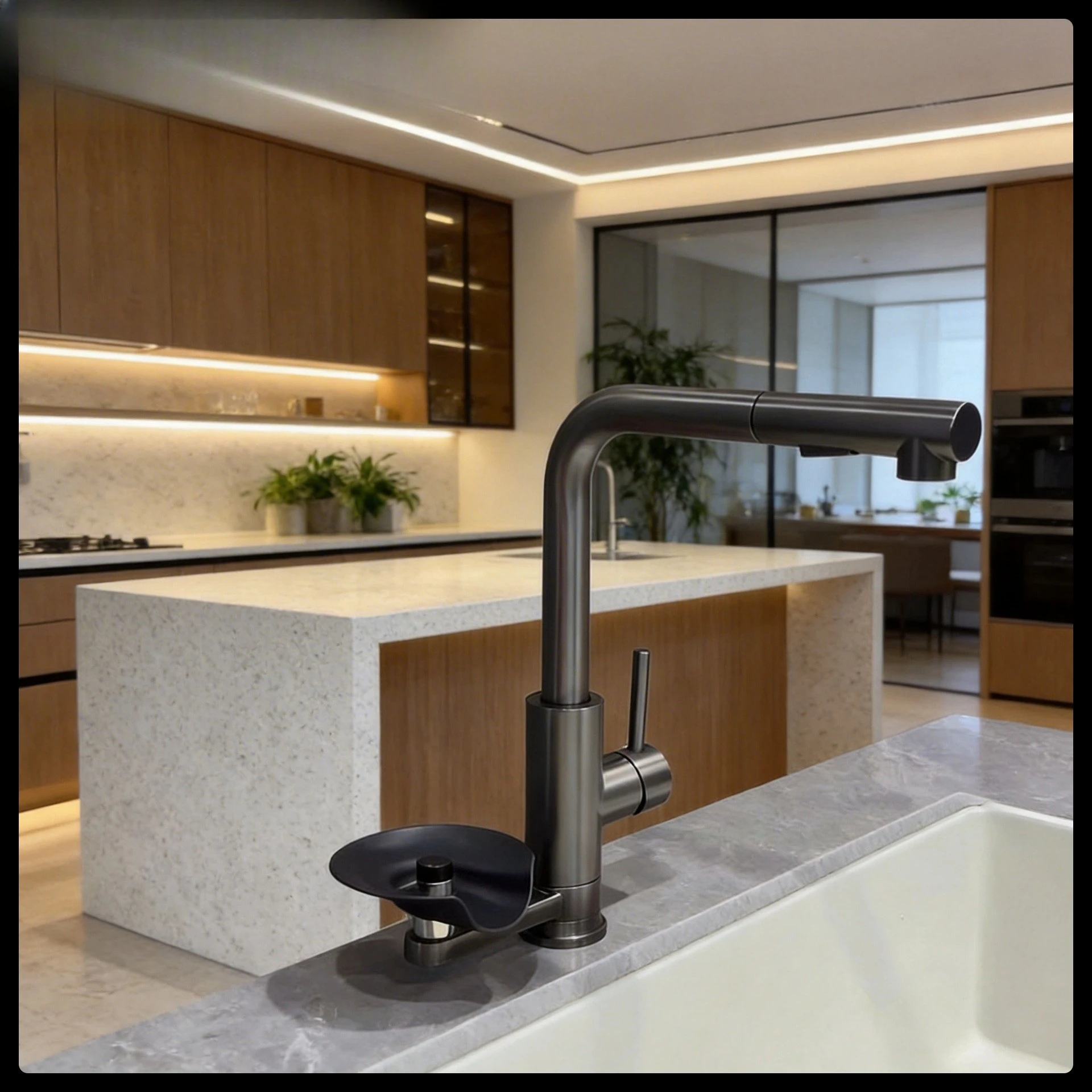 Pull‑Out DoubleSpout Kitchen Sink Faucet, Rust‑Resistant Steel Hot & Cold Tap with Cup Washer for Vegetable Basin Kitchen Island