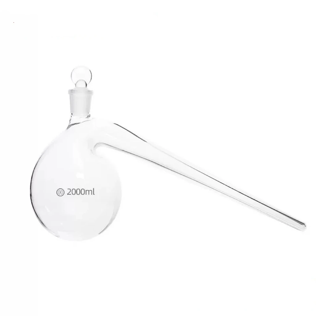 

2000mL Retort With Ground - in Glass Stopper Borosilicate 3.3 Glass Distillation Distilling Flask Lab Chemistry Curved Nec