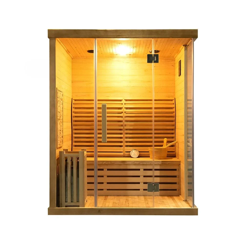 

Luxury steam sauna room for 3 people, indoor traditional hemlock wood sauna equipment