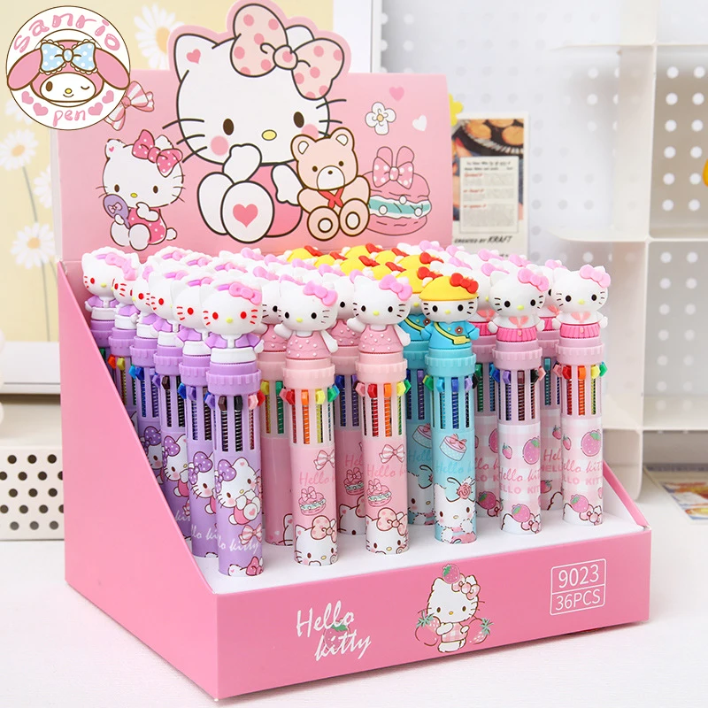 Sanrio 18/36pcs 10-color Ballpoint Pen Hello Kitty New Cute Cartoon Press Writing Pens School Supplies Stationery Students Pens