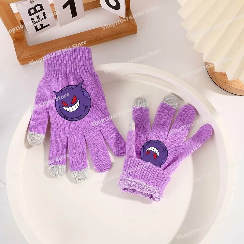 Guantes de punto de Pokemons para niños y niñas, manoplas de dibujos animados de Anime, guantes cálidos para pantalla táctil para otoño e invierno, regalos de navidad