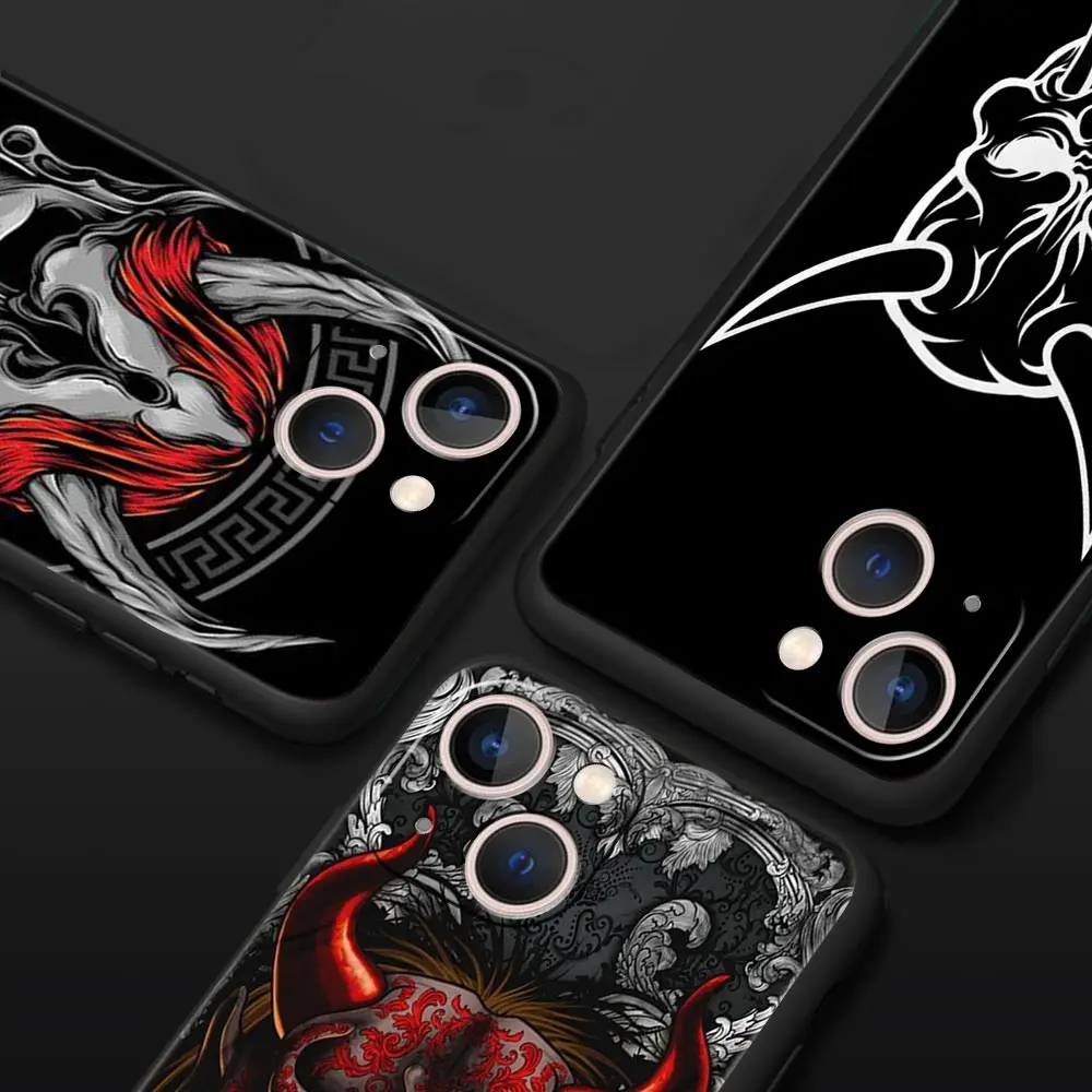 Luxury Phone Case For iPhone 16 15 14 11 Pro Max 13 12 XS X XR 7 8 Plus Shockproof Samurai Oni Mask Cover Protect Funda