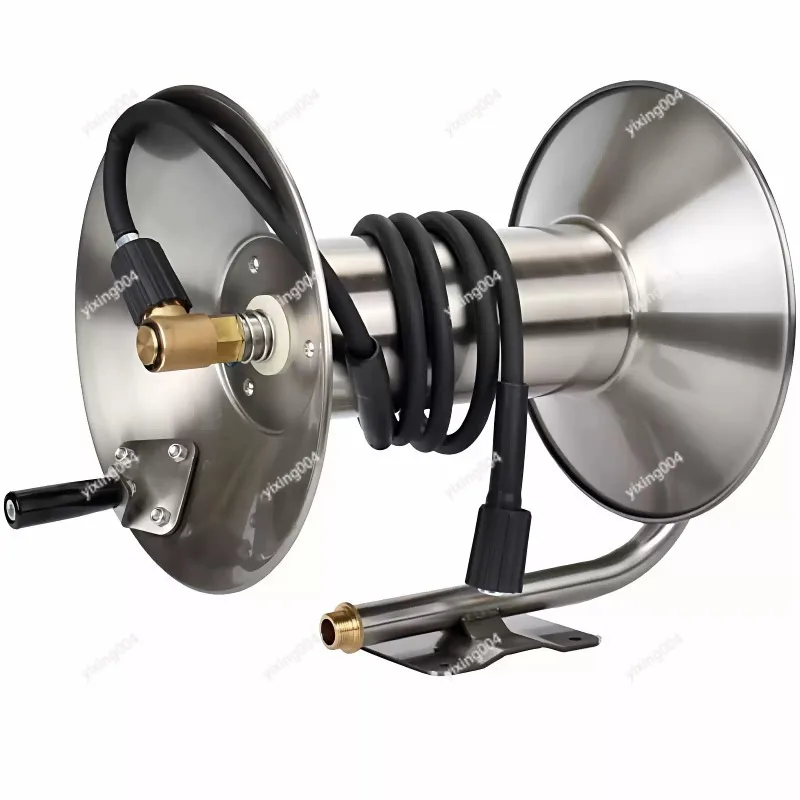 Wall Mount Stainless Steel Hose Reel Household High Pressure Water Pipe Storage Holder For Car Washing