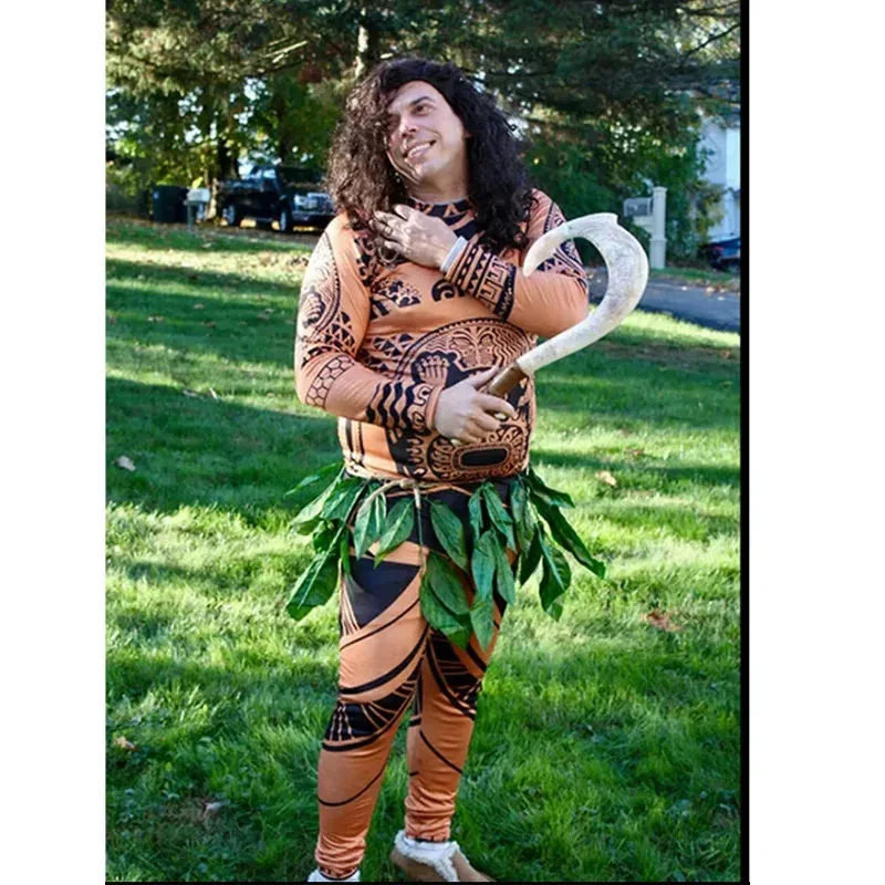 2025 New 3PCS Maui Tattoo Cosplay Costume Adult Child Halloween Anime Moana Girls Boys Party Carnival Cosplayer Clothing Suit