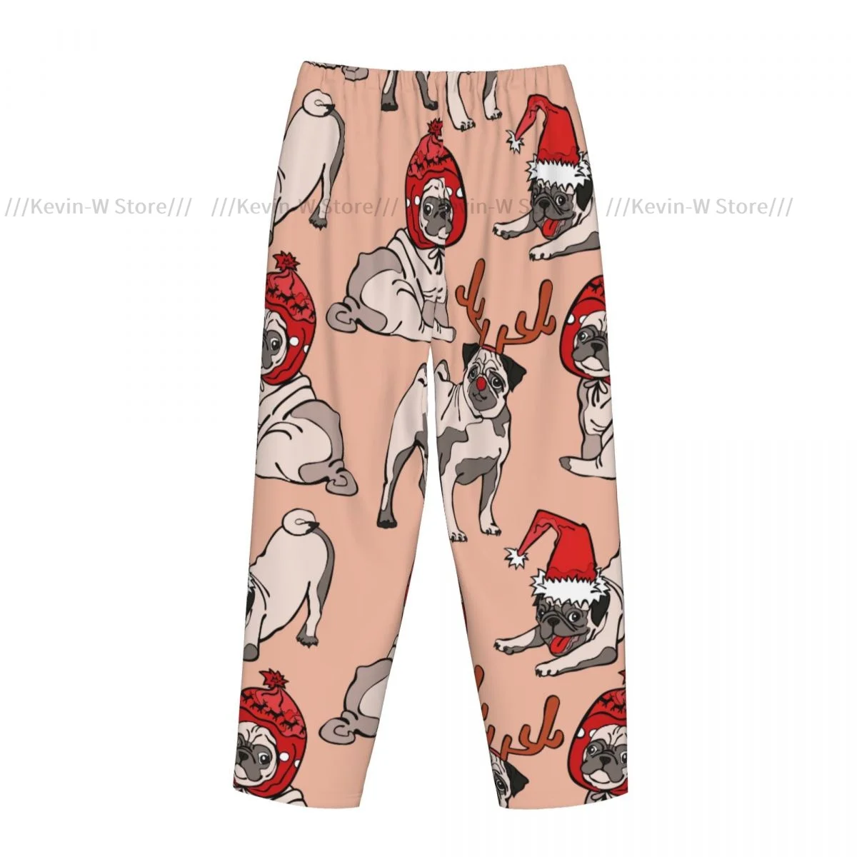 سروال نوم دافئ من الفلانيل للنساء كلب الصلصال مع قبعات عيد الميلاد قيعان بيجامة بخصر مطاطي