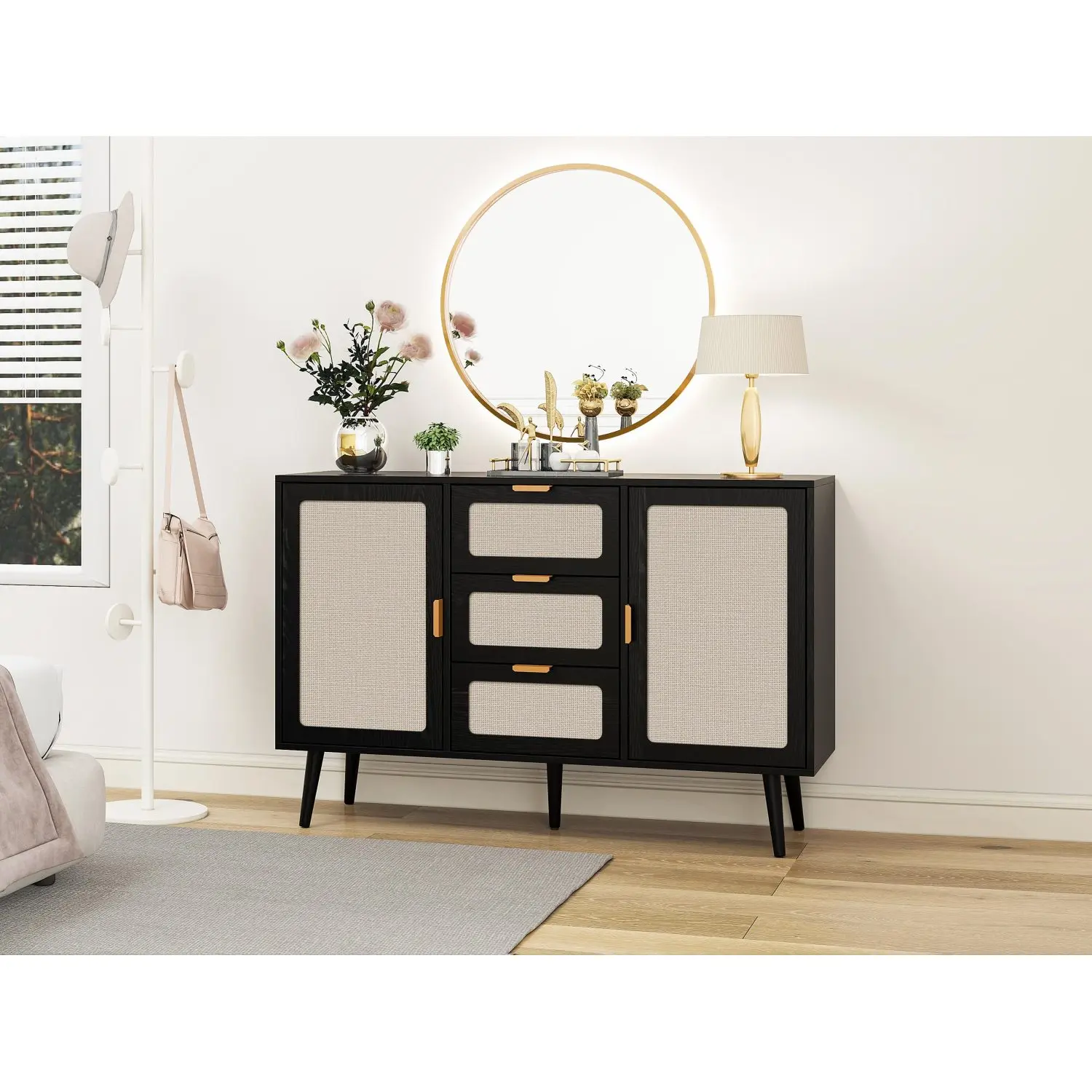 2 Door 3 Drawer Cabinet, Accent Storage Cabinet, Suitable for Living Room, Bedroom, Dining Room, Study